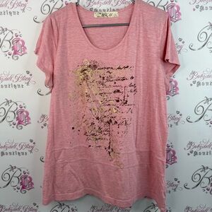 MXM T-shirt top light baby Pink and Gold Graphic Short Sleeve Tee black cursive